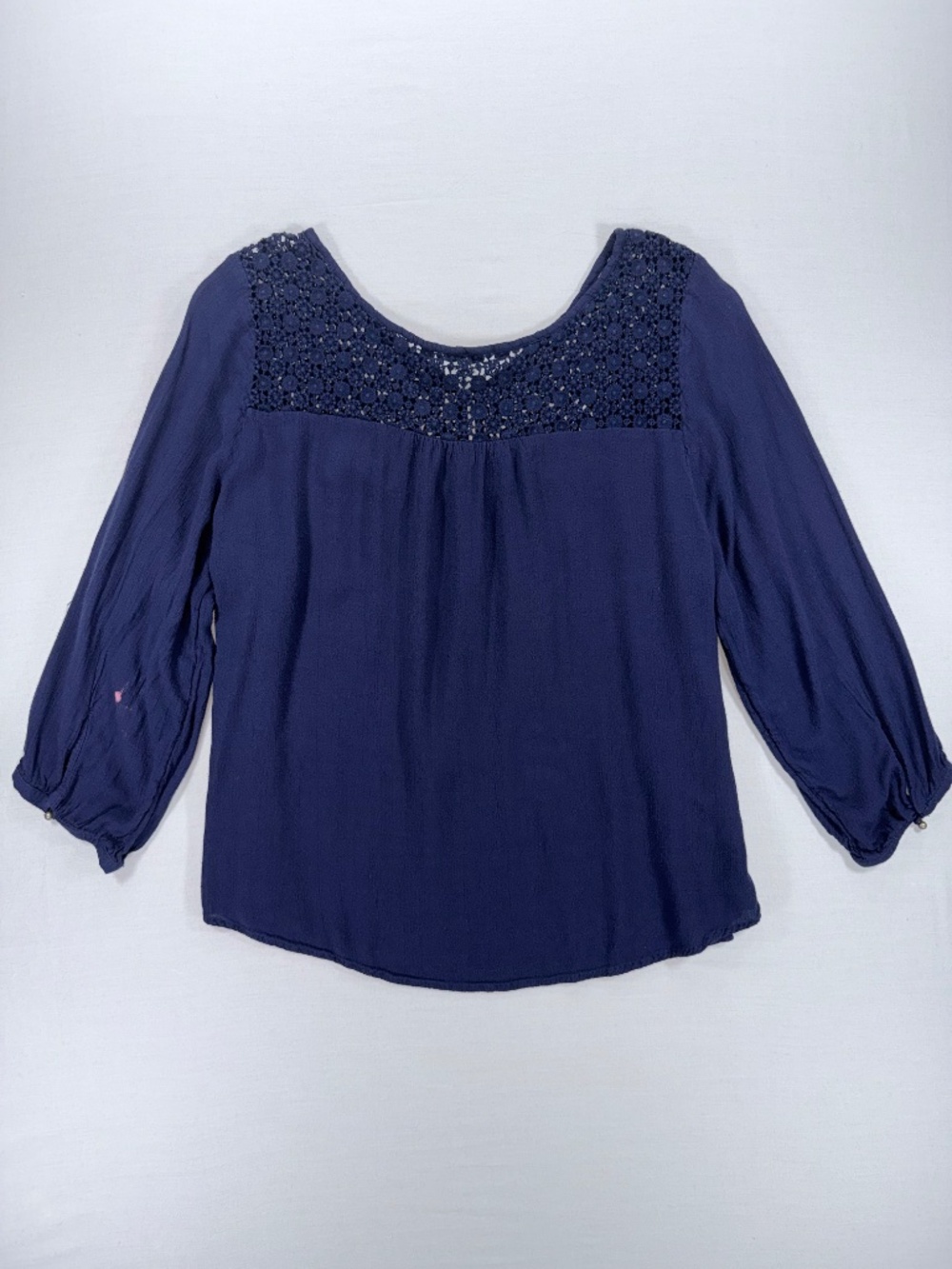 Forever 21 Navy Blue Boho Crochet Lace Yoke Blouse - Size Large - Picture 4 of 5